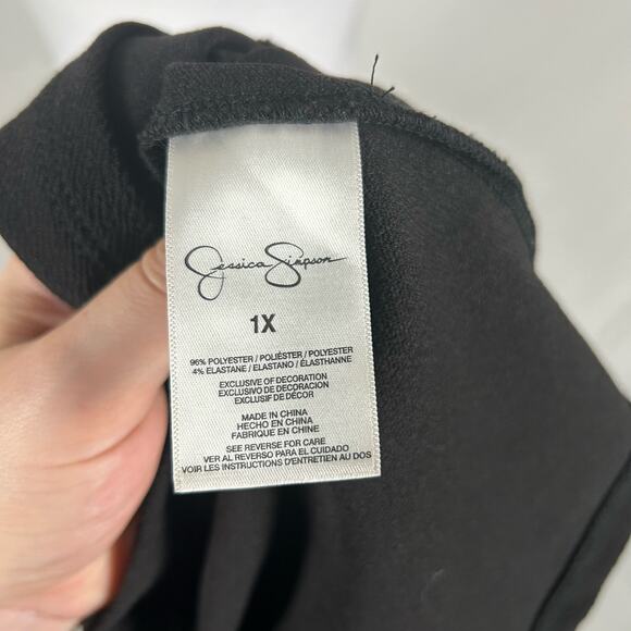 Jessica Simpson Black Rhinestone Short Sleeve Dress Plus 1X Business Party Beads - Picture 5 of 5